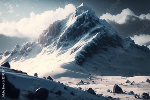 snow covered mountain landscape in winter - Generative AI Art Illustration
