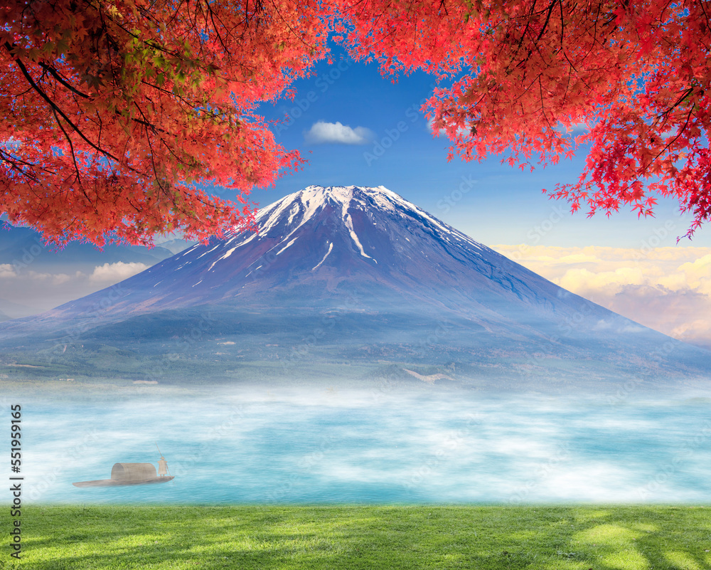 Fototapeta premium 3d rendering of nice view with beautiful fuji mountaion