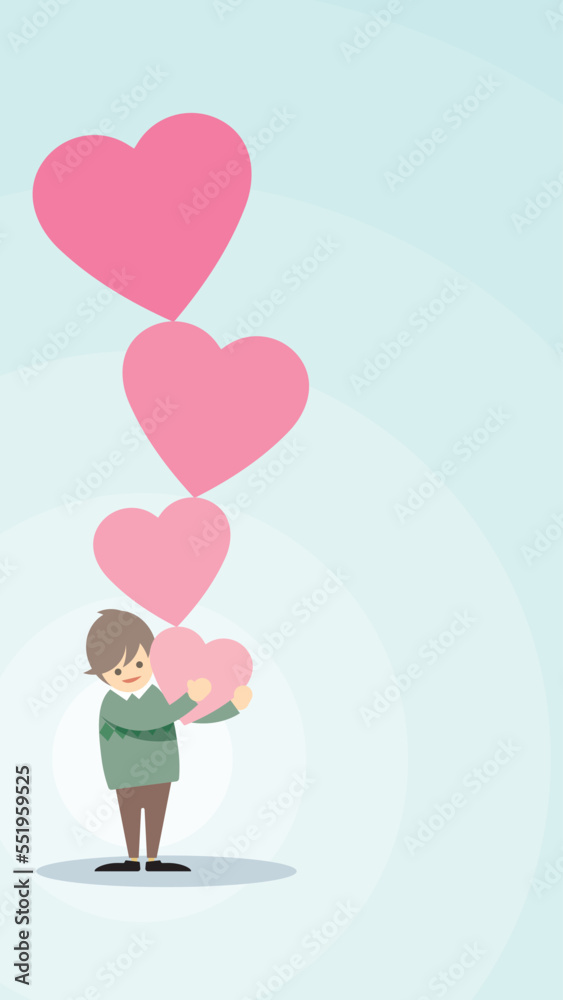illustration of man carrying abstract big heart as a gift on light blue vertical background and have blank space for advertisement wording. Valentine's day greeting card template. illustration of man carrying abstract big heart as a gift on light blue vertical background and have blank space for advertisement wording. Valentine's day greeting card template.