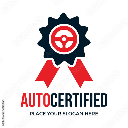 Auto Certified Logo. with steering wheel