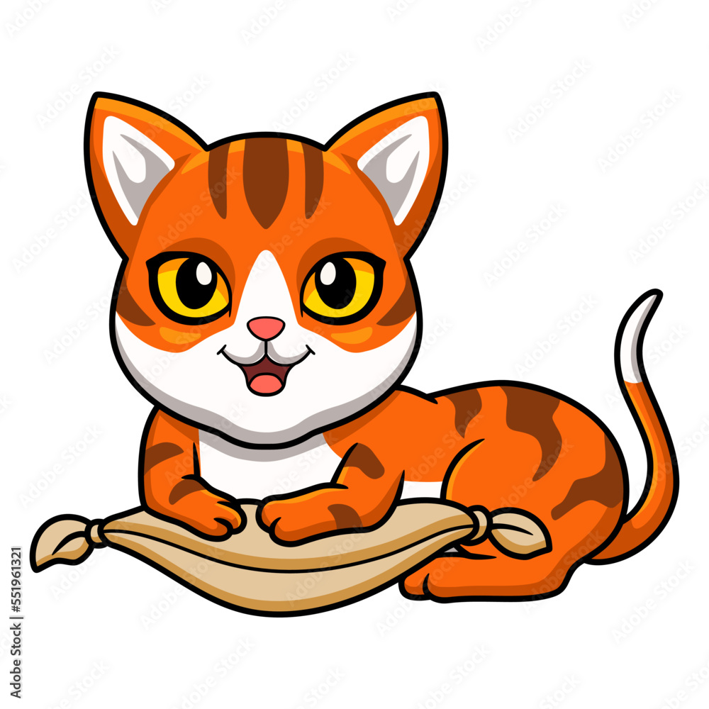Cute orange tabby cat cartoon on the pillow Cute orange tabby cat cartoon on the pillow