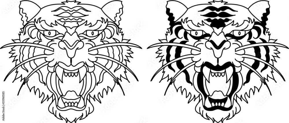 Obraz premium Tiger face sticker vector.Tiger head traditional tattoo.Vector of Japanese tiger for sticker or printing on T-shirt.
