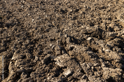 Processed plowed fertile soil in the field