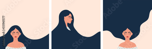 A set of posters with beautiful girls with long hair