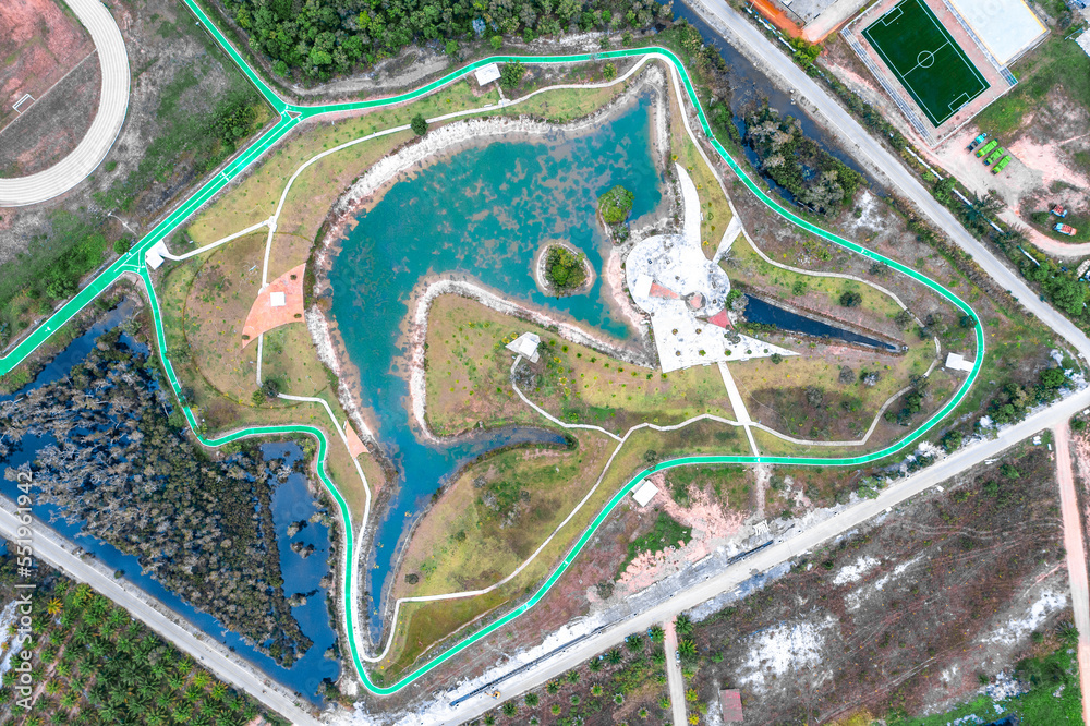 Aerial view of a park looking like a sword fish in Krabi, Thailand Aerial view of a park looking like a sword fish in Krabi, Thailand