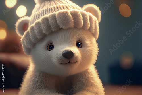 Cute fluffy bear with a hat created with generative ai