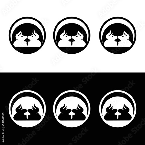 Circle bull animal logo design . icon logo . silhouette logo 