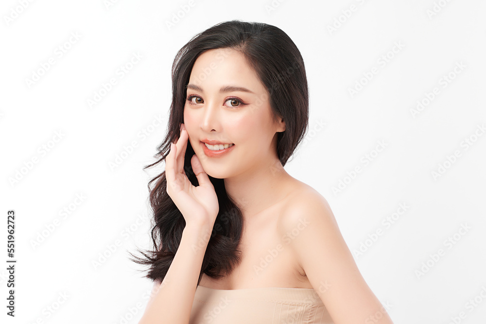 Beautiful young asian woman with clean fresh skin on white background, Face care, Facial treatment, Cosmetology, beauty and spa, Asian women portrait. Beautiful young asian woman with clean fresh skin on white background, Face care, Facial treatment, Cosmetology, beauty and spa, Asian women portrait.