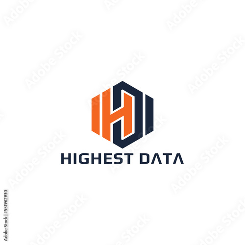 Abstract initial letter HD or DH logo in orange-navy color isolated in white background applied for technology logo also suitable for the brands or companies have initial name DH or HD.