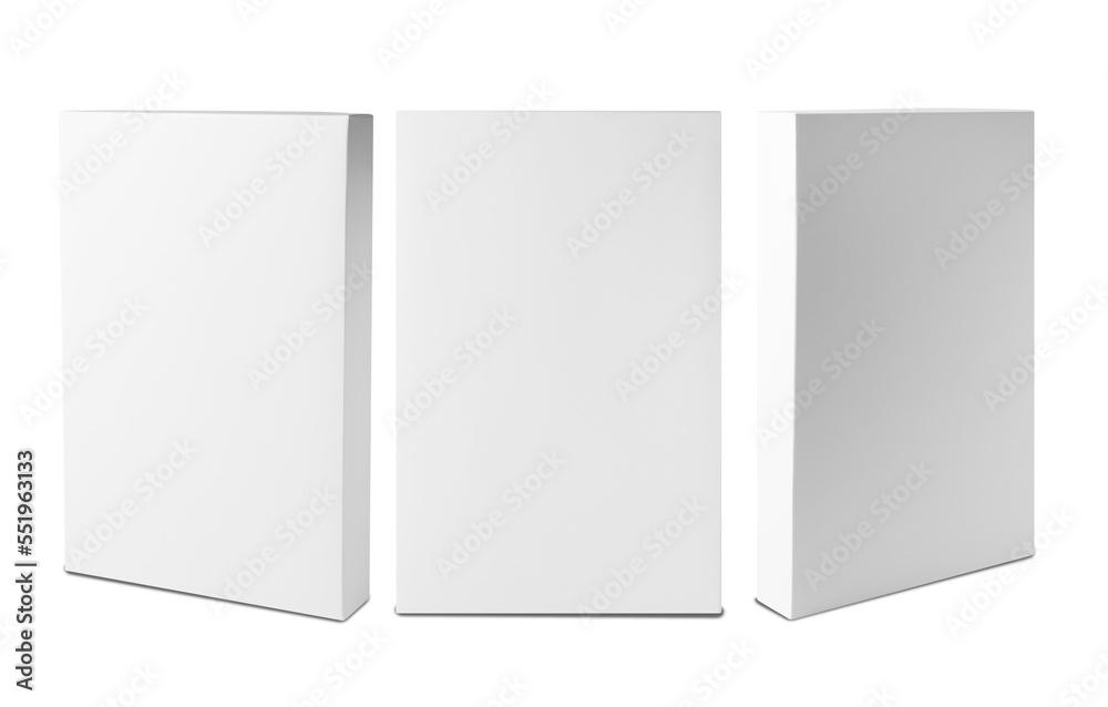 Set of White box mockup isolated on white background with clipping path. Set of White box mockup isolated on white background with clipping path.