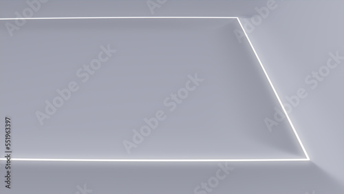 Wallpaper Mural White Surface with Embossed Shape and White Illuminated Trim. Tech Background with Neon Rectangle. 3D Render. Torontodigital.ca