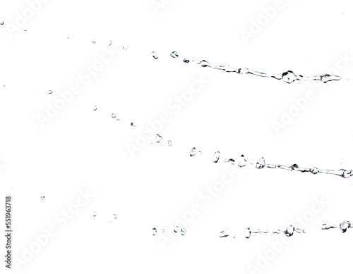 Shape form droplet of Water splashes into drop water line tube attack fluttering in air and stop motion freeze shot. Splash Water for texture graphic resource elements, White background isolated © Jade