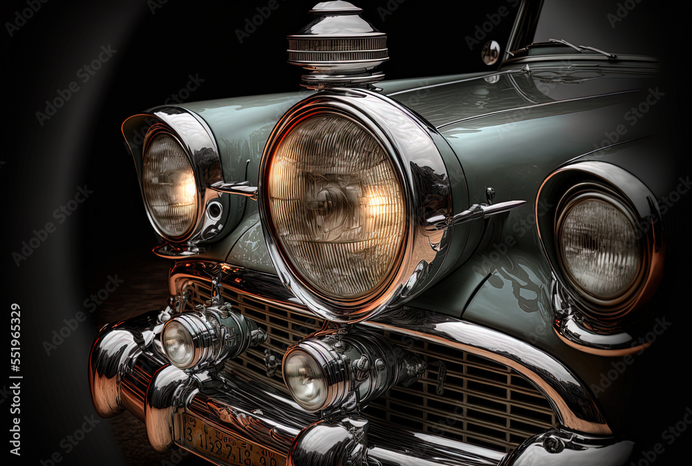 classic car's antique headlight lamp. Generative AI