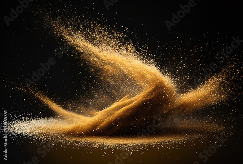 Background with golden glittering powder dust. Generative AI