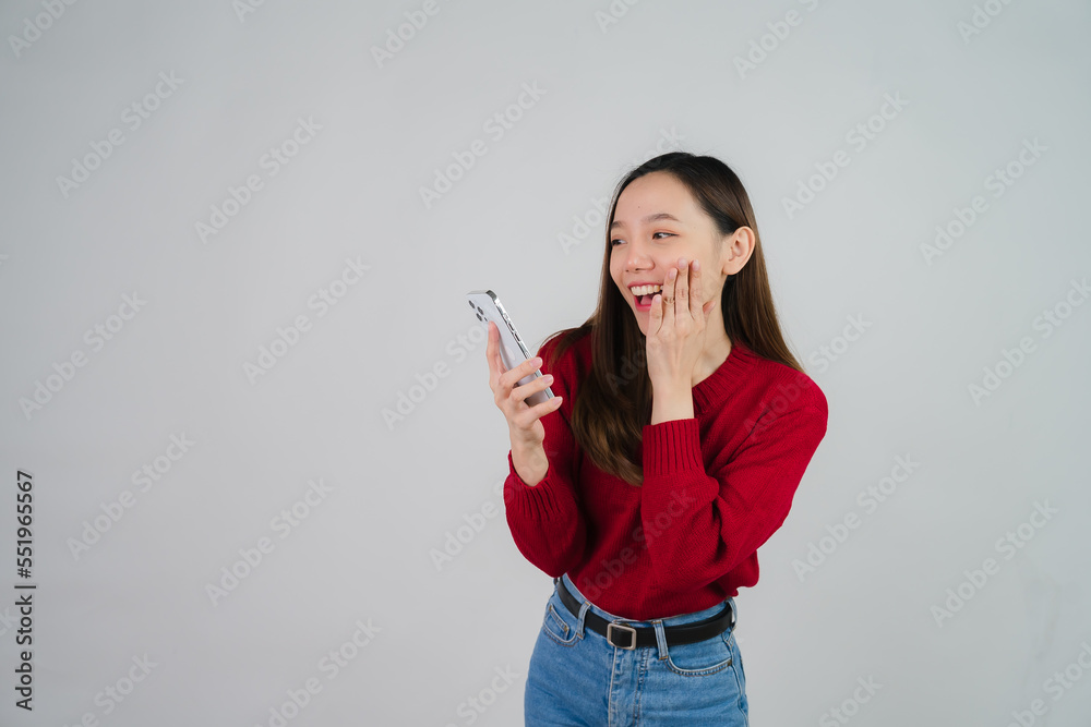 portrait of attractive asian woman isolated on white background