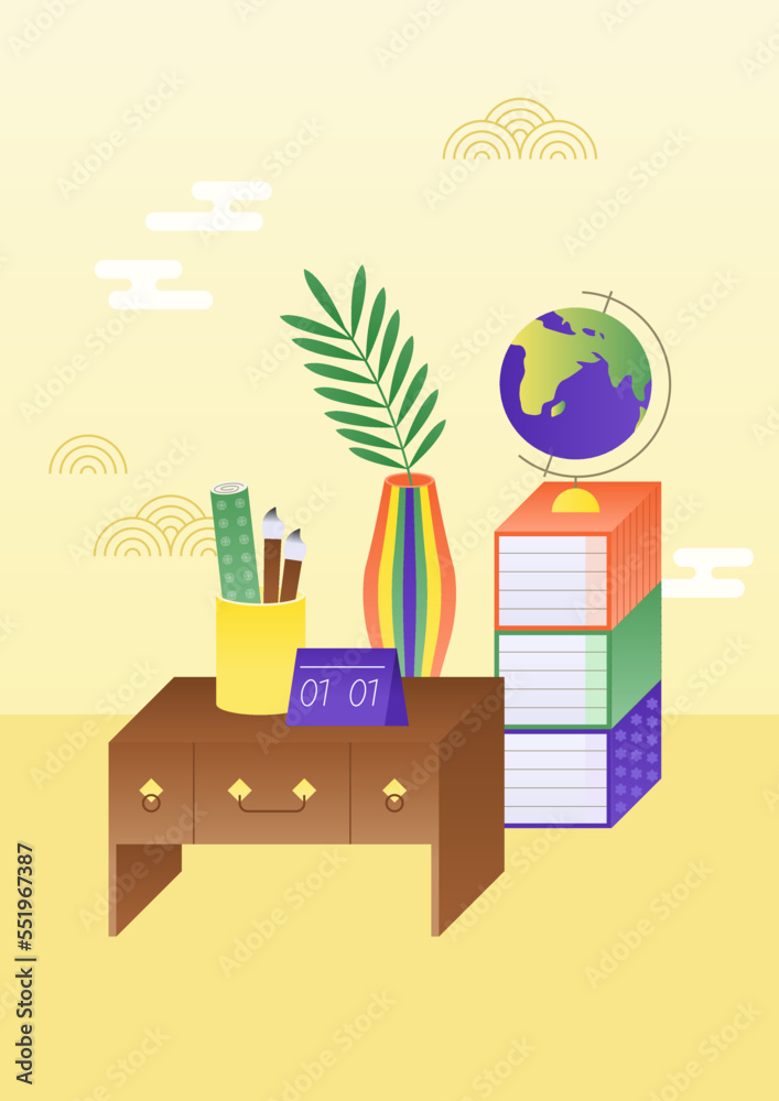 Naklejka premium Vector illustration of a Korean traditional table and book.