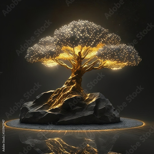 Wallpaper Mural a shiny golden bonsai tree on a black background created by generative ai Torontodigital.ca