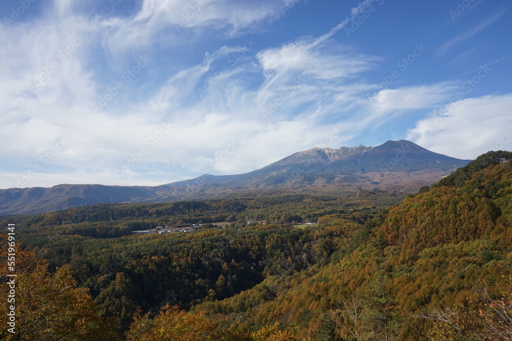 秋の浅間山と紅葉する裾野 秋の浅間山と紅葉する裾野