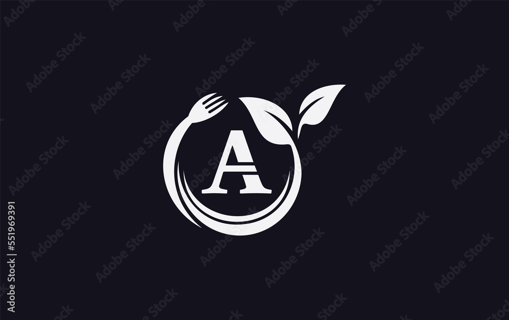 Green leaf food logo with spoon and healthy logo design image spoon fork and leaf Green leaf food logo with spoon and healthy logo design image spoon fork and leaf