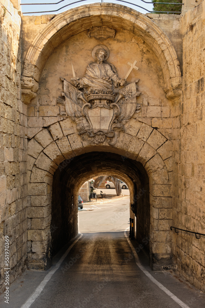 Internal side of the Greeks' Gate with a relief portraying St. Paul - Mdina, Malta