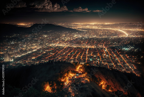 Chiangmai  Thailand s cityscape at night taken from a vantage point on a mountain. Generative AI