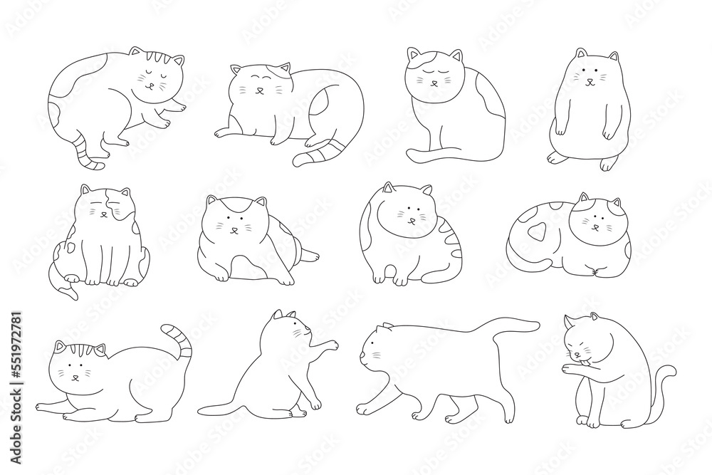 hand drawn Vector illustration set of cute cats icon in doodle style hand drawn Vector illustration set of cute cats icon in doodle style