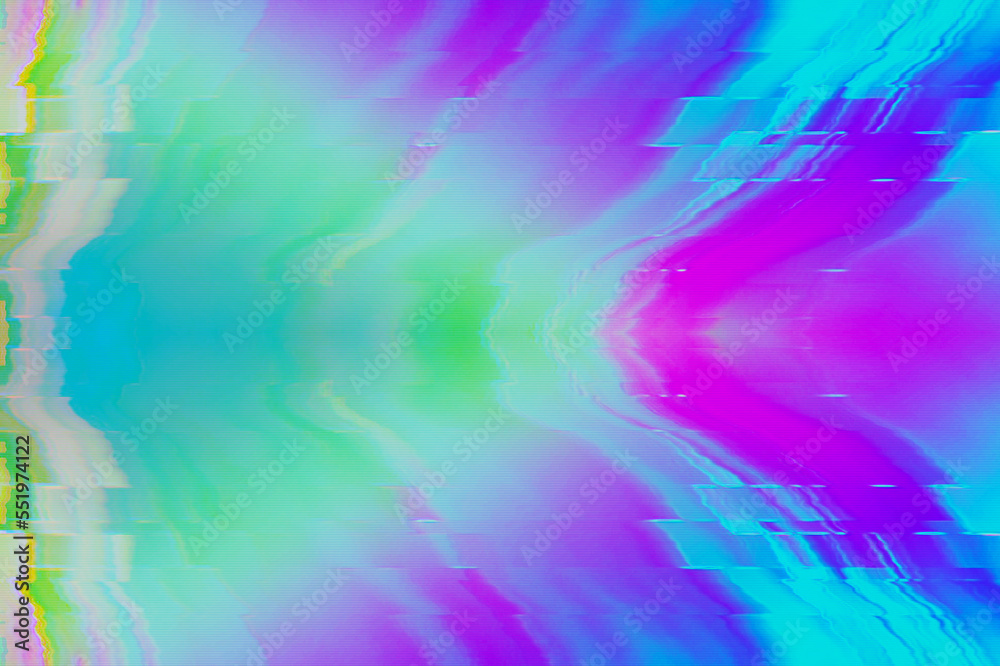 Abstract purple pink green pastel rainbow wavy background interlaced digital Distorted Motion glitch effect. Futuristic striped glitched cyberpunk design Retro rave 90s unicorn candy colors aesthetic