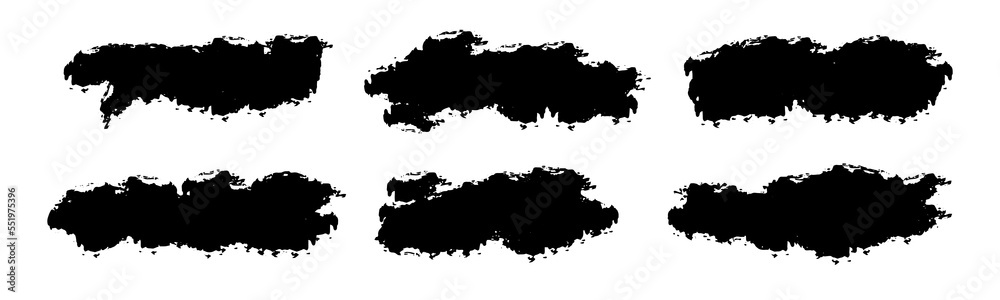 Obraz premium Grunge ink brush collection bundle elements. Black solid vector illustration.