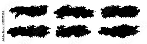 Grunge ink brush collection bundle elements. Black solid vector illustration.