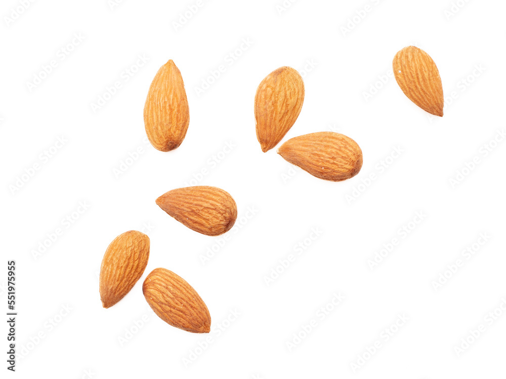 Almond nuts isolated on white background. Almond nuts isolated on white background.