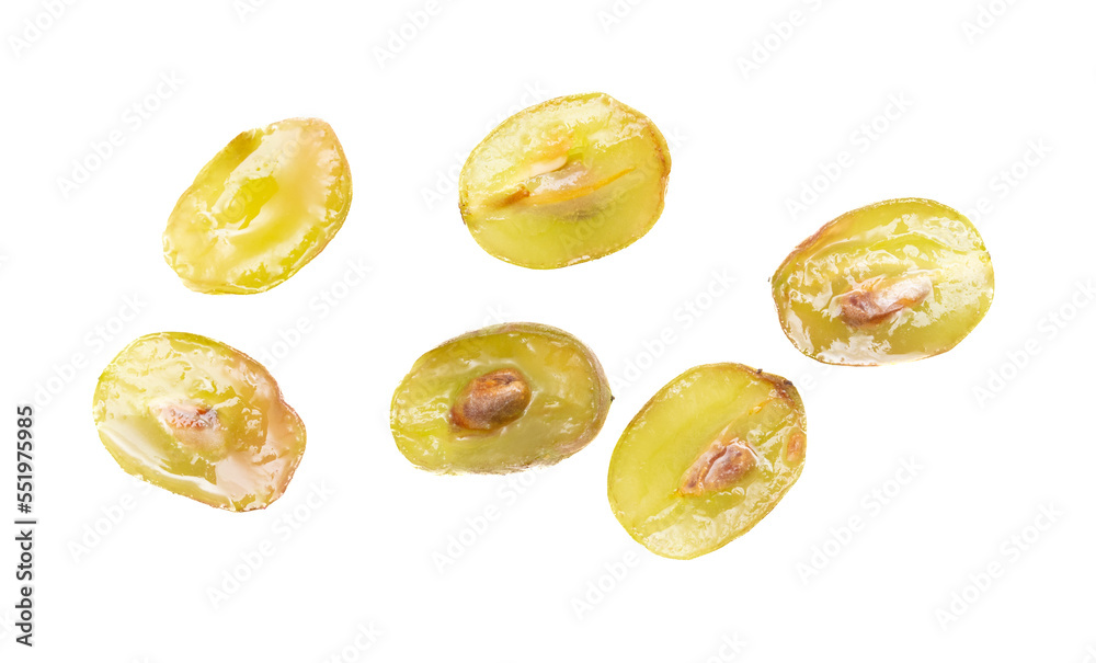 Cut green grape isolated on white background. Cut green grape isolated on white background.