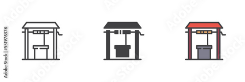 Water well with bucket different style icon set