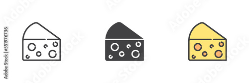 Piece of cheese different style icon set