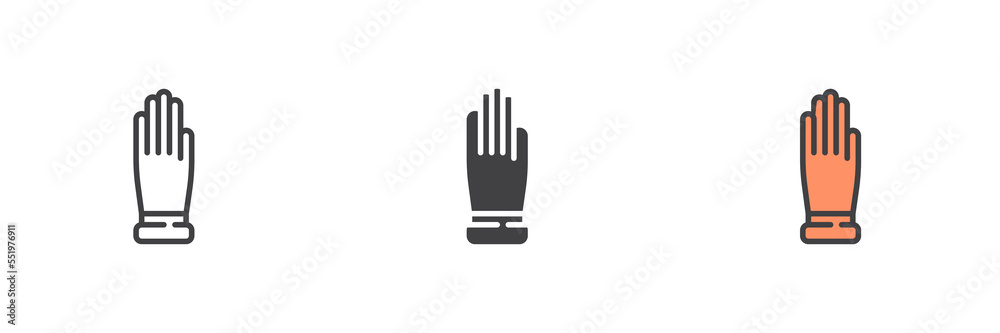 Rubber glove different style icon set Rubber glove different style icon set