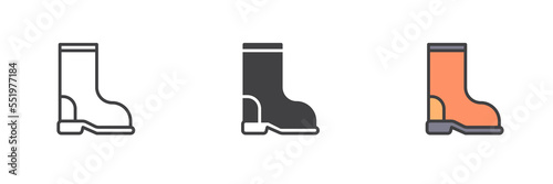 Rubber boots different style icon set