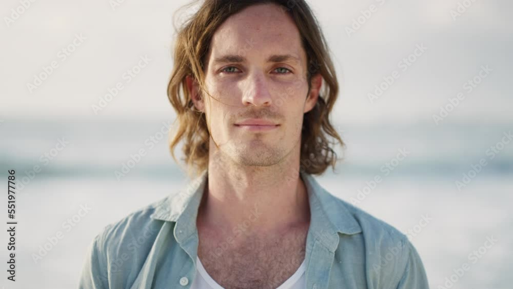 Man, face and calm mindset, beach holiday and travel in Indonesia during summer, freedom and content outdoor. Young male portrait, mindfulness and vacation at the sea, ocean and peace outdoors Man, face and calm mindset, beach holiday and travel in Indonesia during summer, freedom and content outdoor. Young male portrait, mindfulness and vacation at the sea, ocean and peace outdoors