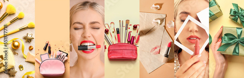 Collage of stylish woman wi...