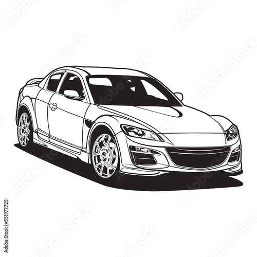 Black and White view car vector illustration for conceptual design
