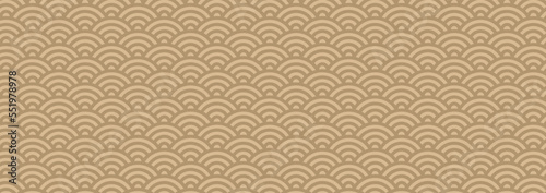 和風背景素材　渋めな金色の青海波模様　横長