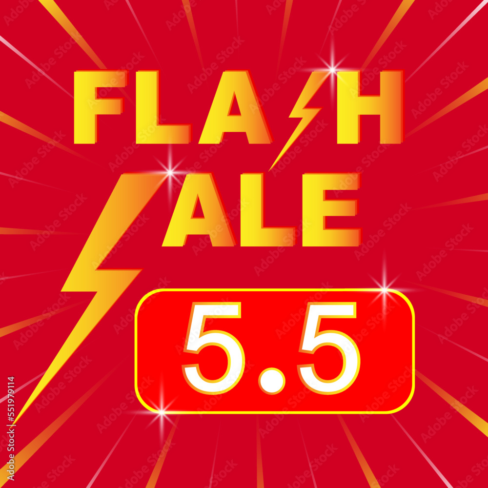 5.5 Flash Sale social media marketing background template. Flash Sale shopping poster or banner with flash icon and 5.5 text on red background. Special offer Flash Sale campaign or promotion. Vector.