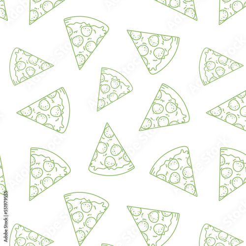 doodle drawing, pizza background for pizzeria, canteen, restaurant on light with green lines