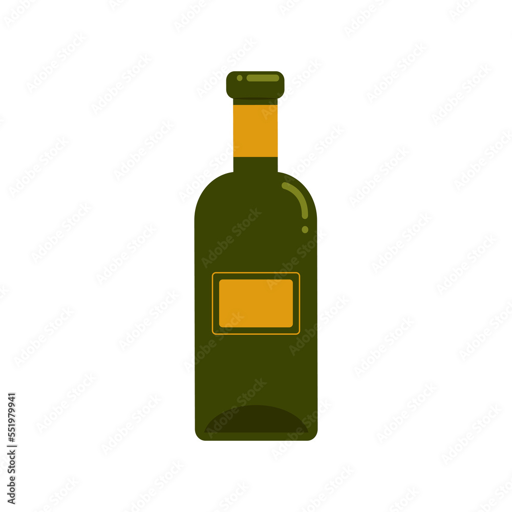 Glass bottle for wine. Vector illustration in flat style. Isolated object on a white background. Glass bottle for wine. Vector illustration in flat style. Isolated object on a white background.