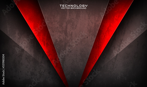 3D gray rough grunge techno abstract background overlap layer on dark space with hot red decoration. Modern graphic design element cutout style concept for banner, flyer, card, or brochure cover