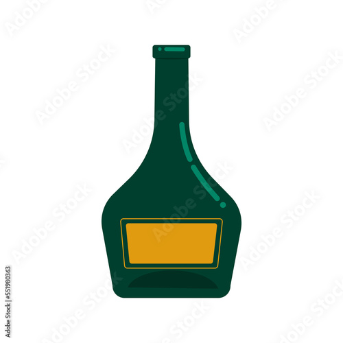Glass bottle for wine. Vector illustration in flat style. Isolated object on a white background.
