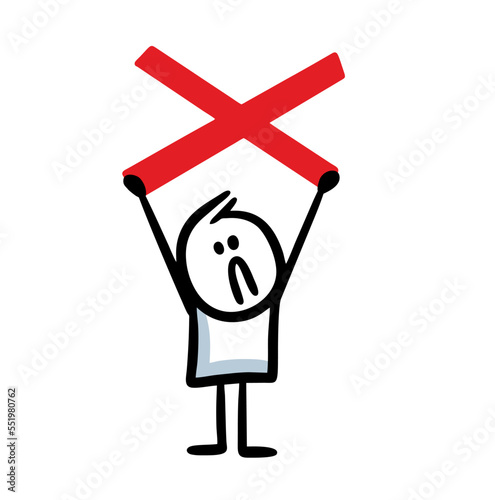 A sad man holds stopping cross high above his head in protest.