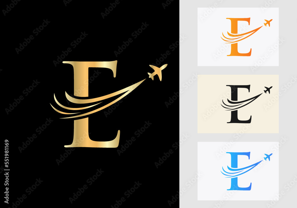Letter E Travel Logo Concept With Flying Air Plane Symbol Stock Vector ...