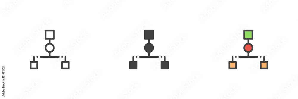 Flowchart scheme different style icon set Flowchart scheme different style icon set