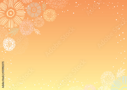 手描きの花や葉のオレンジのデザイン背景