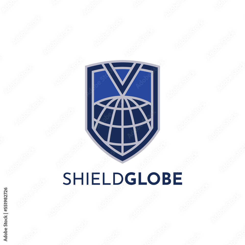 Shield globe logo vector with letter V, Suitable for financial, security, technology and other businesses. Shield globe logo vector with letter V, Suitable for financial, security, technology and other businesses.