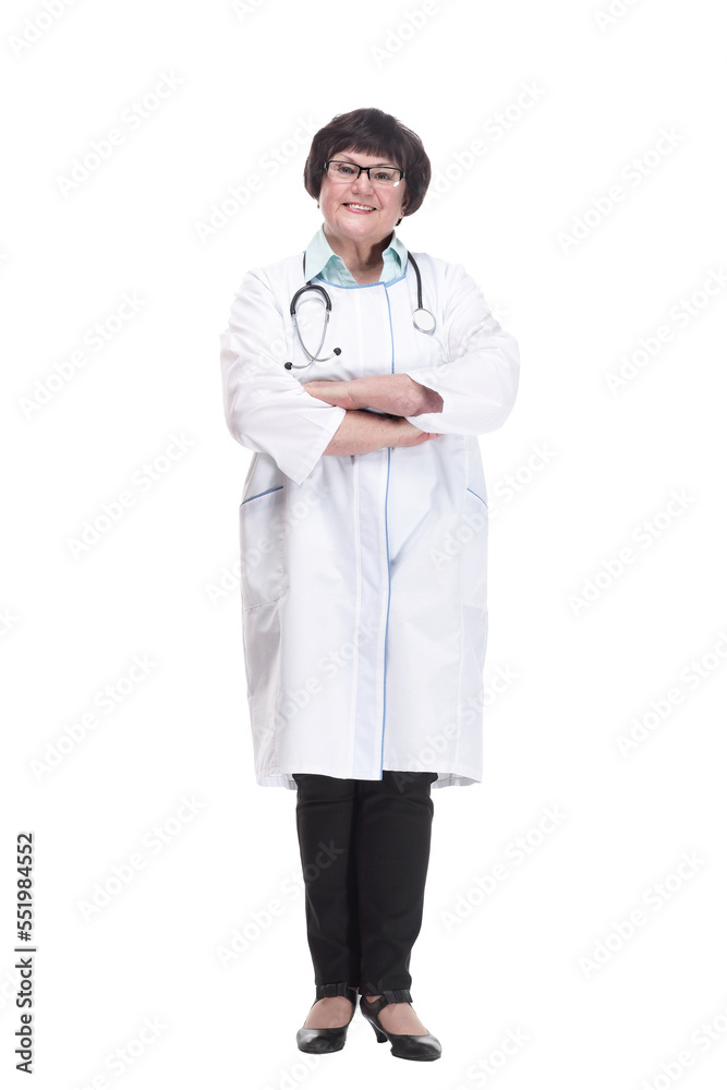 in full growth. senior female doctor with a stethoscope. in full growth. senior female doctor with a stethoscope.